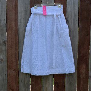 Lilly Pulitzer White Eyelet Midi Skirt with Tie Waist